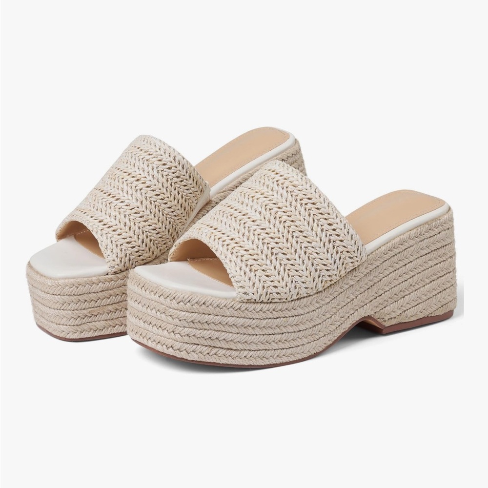 Cream Woven Platform Sandals